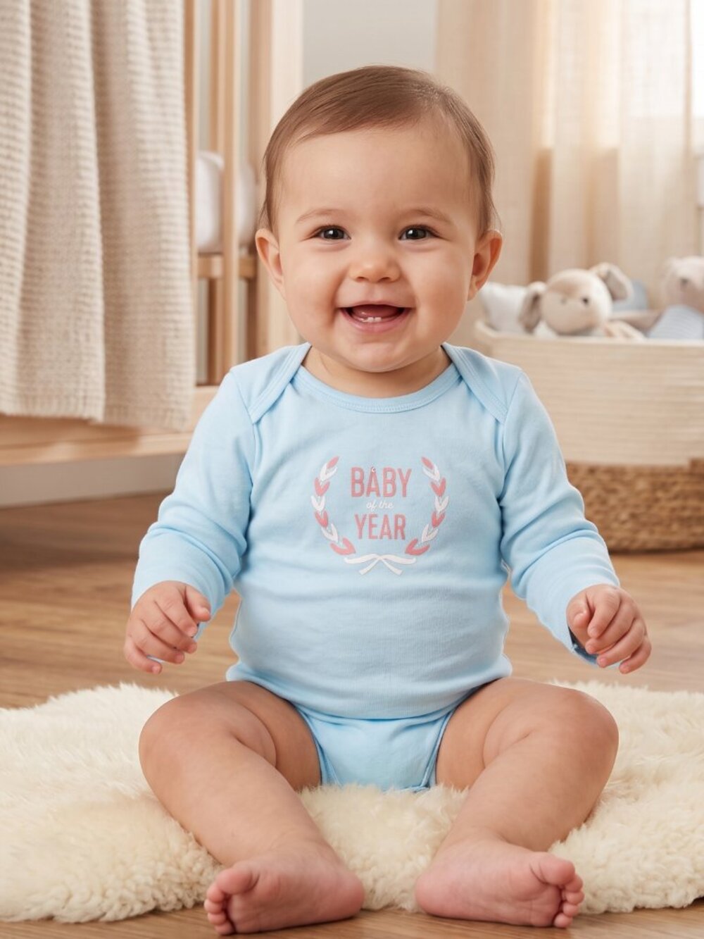 NWT Carter's Light Powder Blue "Baby of the Year" Long Sleeve Bodysuit Size 9M